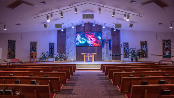 Trinity Church sanctuary with an LED wall above the communion table