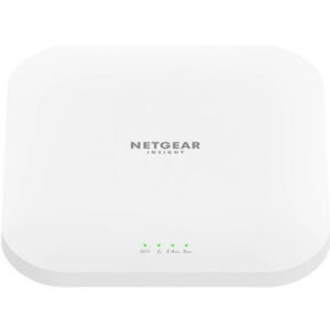 NETGEAR WAX620 WiFi 6 ceiling access point in white, front view with status LEDs.