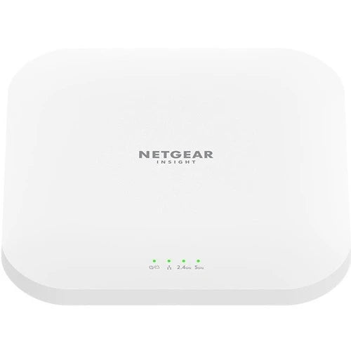 NETGEAR WAX620 WiFi 6 ceiling access point in white, front view with status LEDs.