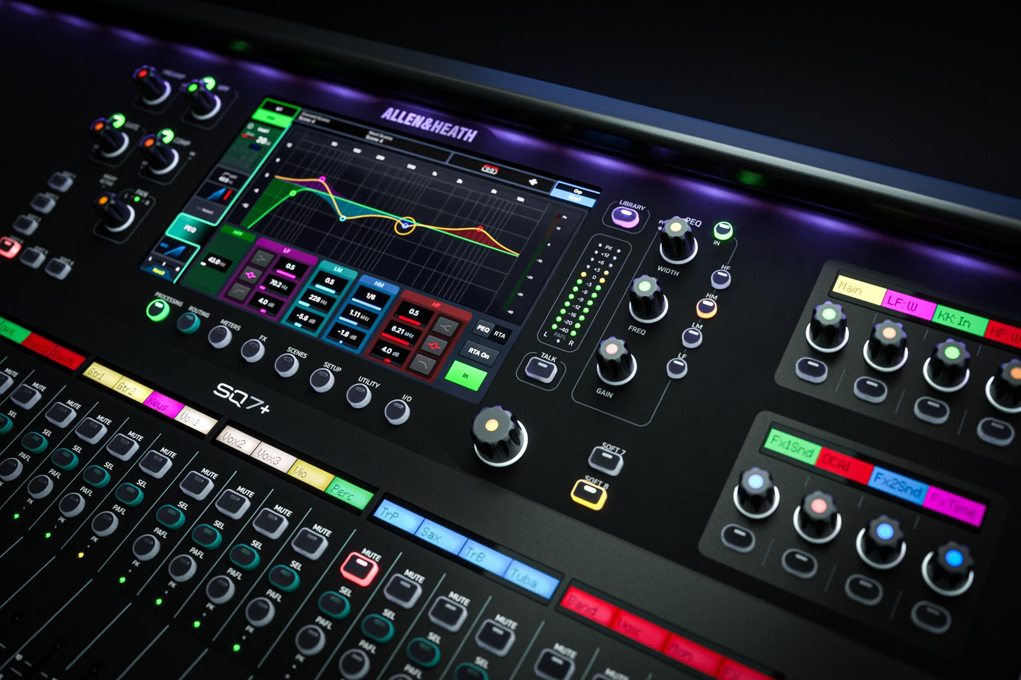 Allen & Heath SQ7+ digital mixer, touchscreen and control detail