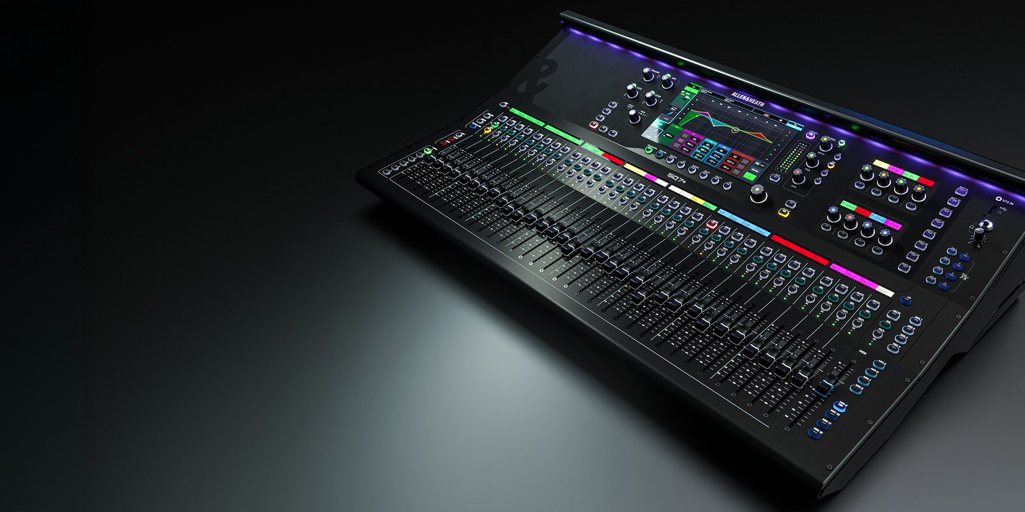 Allen & Heath SQ7+ digital mixer, three-quarter view