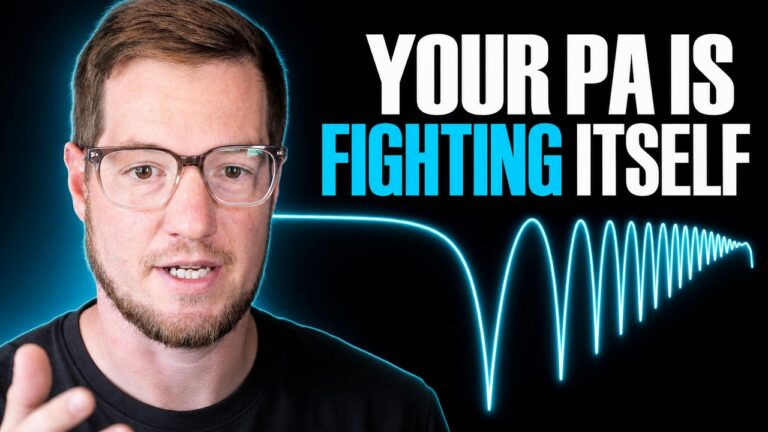 Spencer Trefzger beside a comb filter frequency graph with the text Your PA Is Fighting Itself
