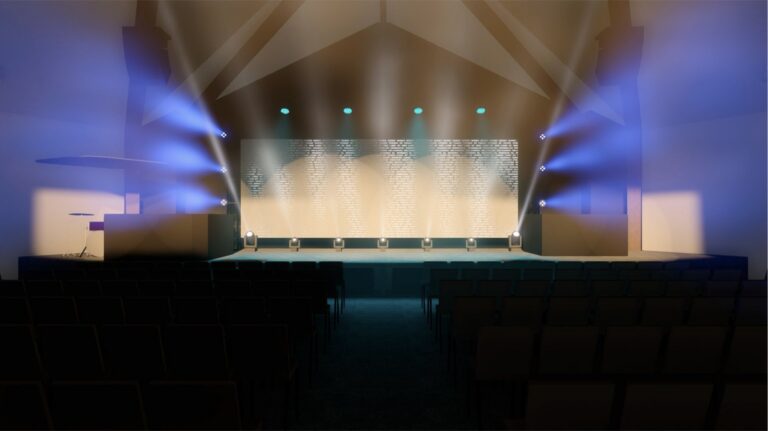 A 3D concept rendering of a worship space produced during design