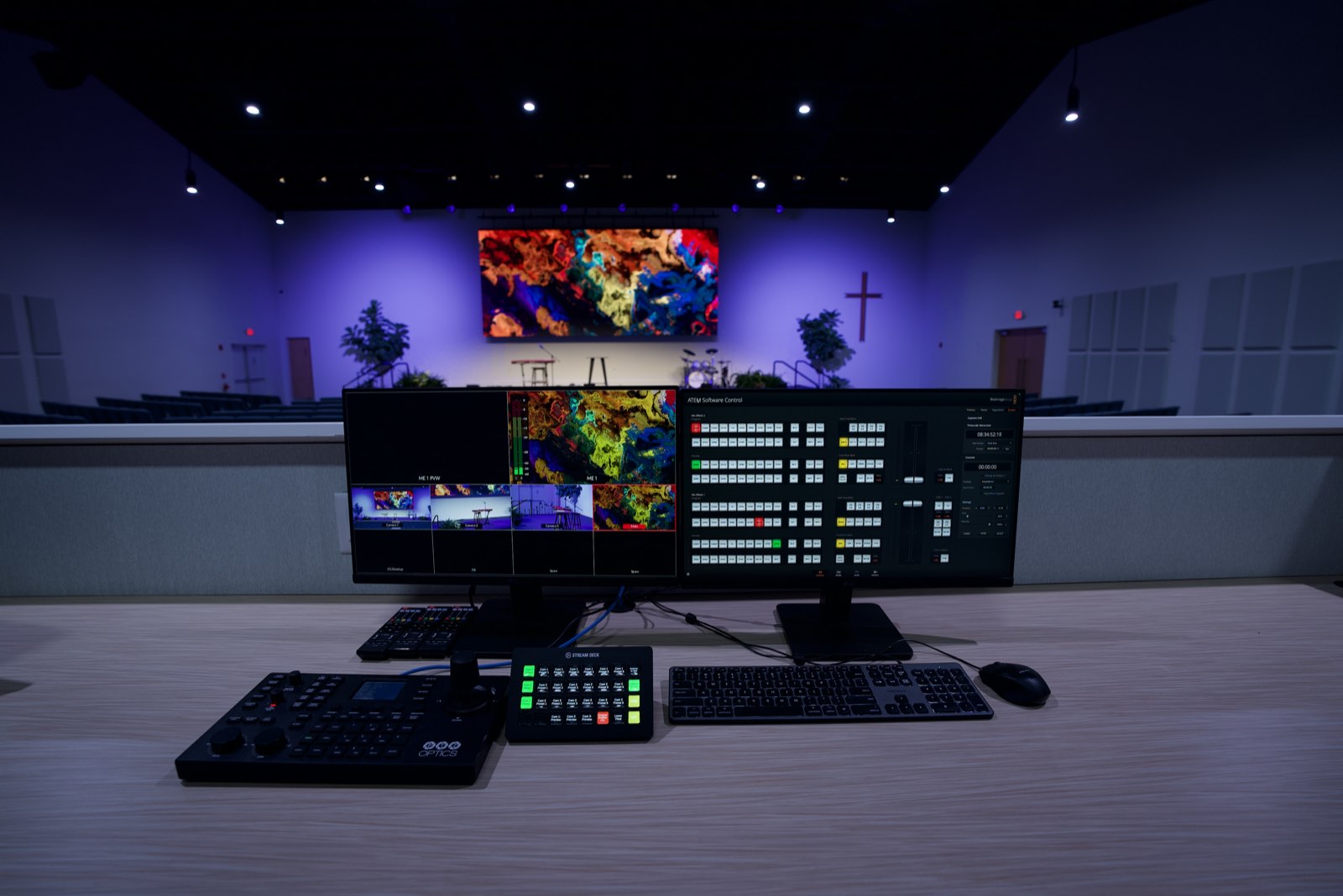 Hardware video switcher control panel at Island Community Church