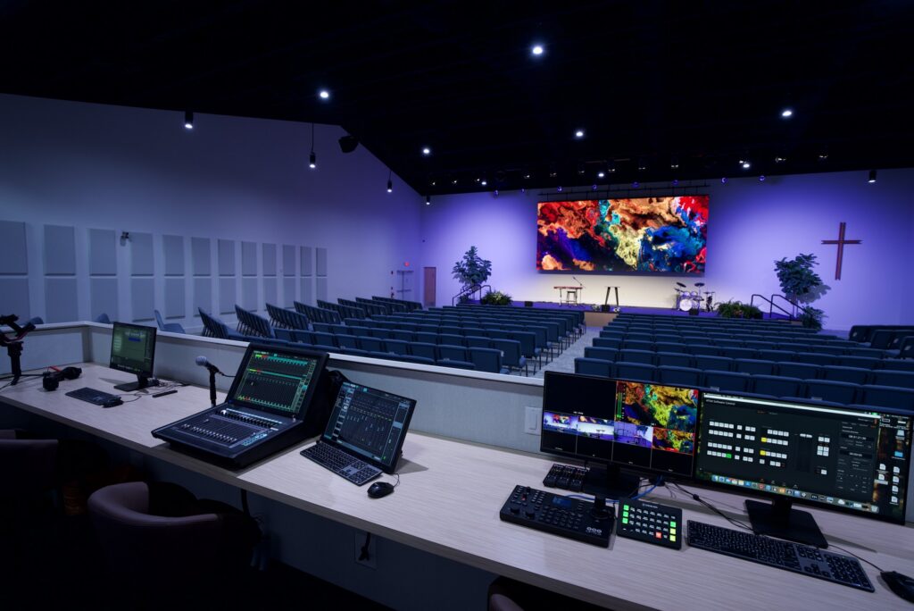 Production booth at Island Community Church in Islamorada, Florida