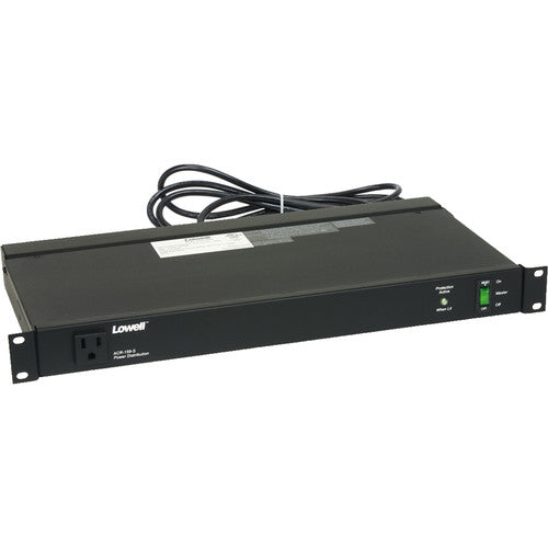 Lowell 1U rackmount power panel with nine outlets and a front power switch.