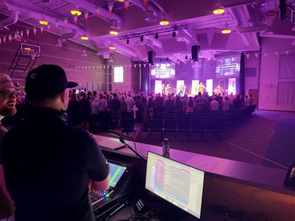 Operator at the front of house workstation at North Metro Church
