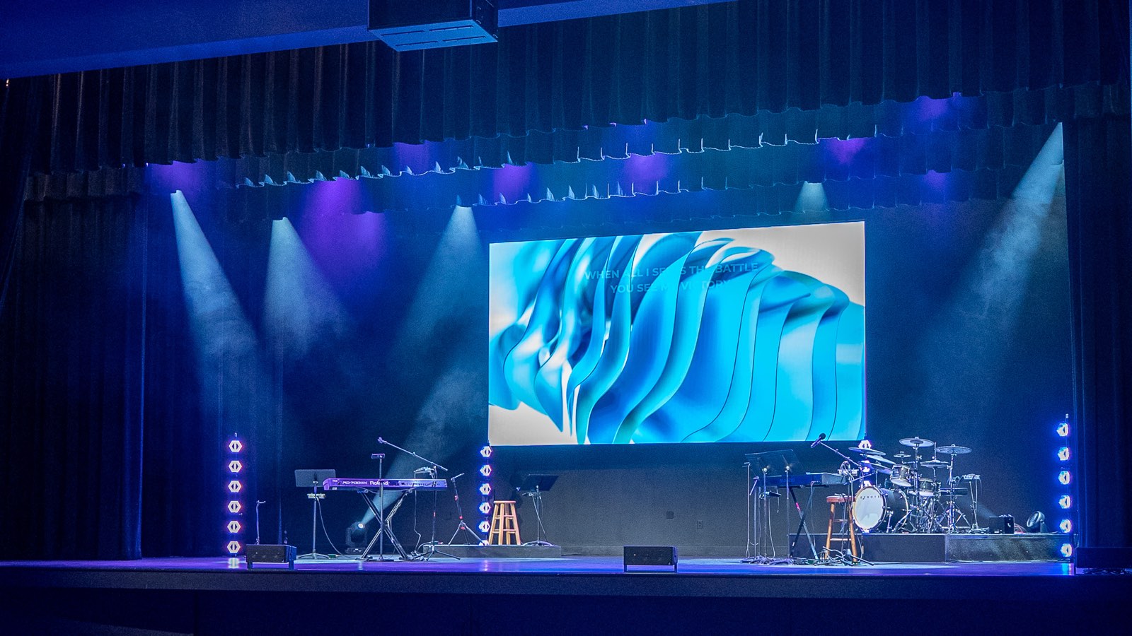 LED wall and stage lighting beams at Palm City Presbyterian