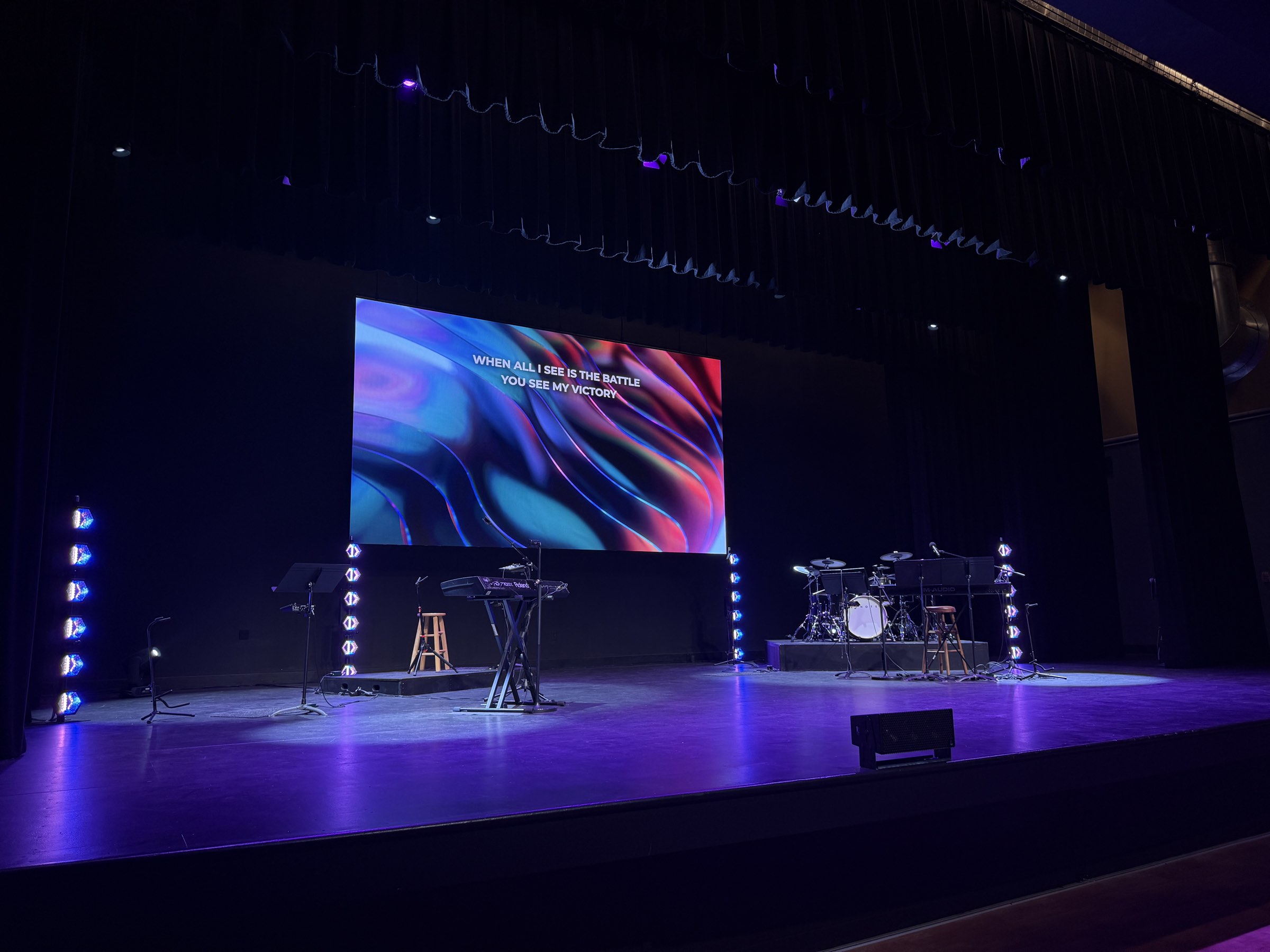 Church platform with a direct-view LED wall and stage lighting