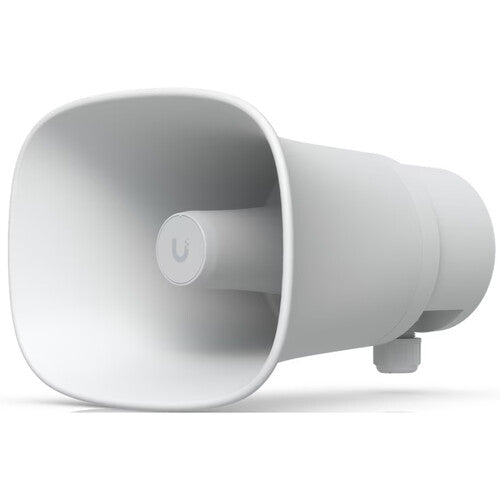 Ubiquiti UniFi AI Horn Speaker in white, a weather-resistant horn for paging and announcements.
